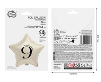 Balon foliowy 18" Gwiazda z cyfrą 9 kremowy FG-BGM9 GoDan